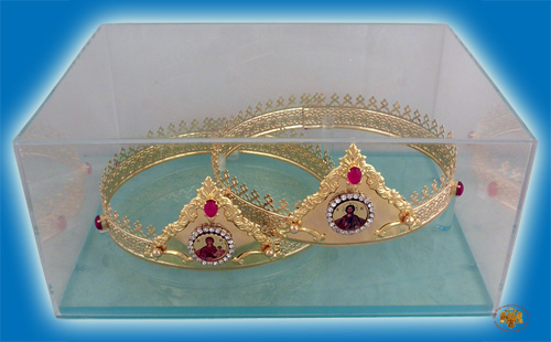 Byzantine Set Wedding Crowns Gold Plated With Display Case Special Order